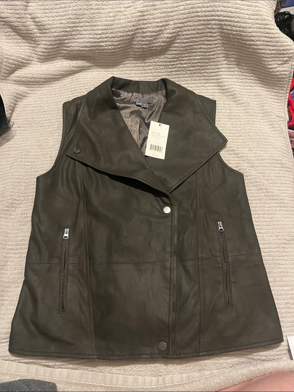 Vince NWT Sleeveless Moto Vest - Dark Olive Green